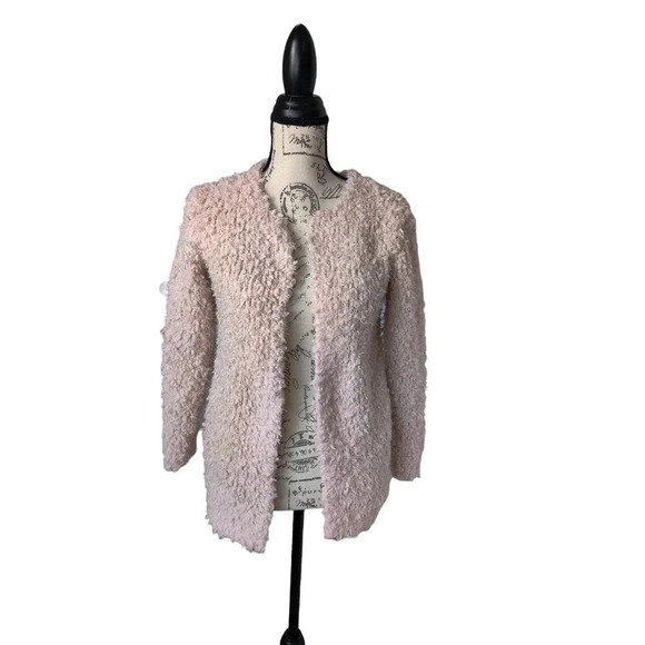 Zara Girls Sherpa Light Pink Open Jacket Cardigan with Pockets Sz 13-14 - Picture 9 of 9